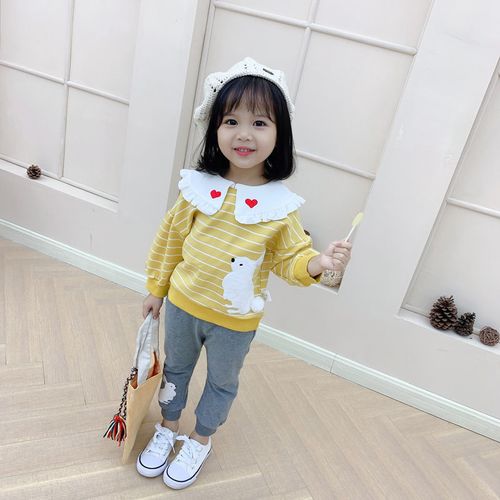 女宝宝套装春装女童时髦衣服0一12岁儿童洋气春季童装小童春秋款黄色