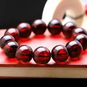 天然5a级净水血珀手串波兰琥珀手链单圈佛珠老蜜蜡圆珠饰品送礼物