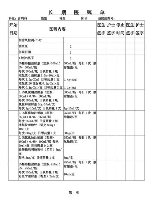 长期医嘱单模板