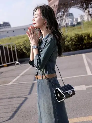 牛仔裙子长裙女春秋新款韩版个性修身显瘦休闲收腰连体a字连衣裙