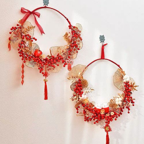 2022年宵花环新年装饰红果喜庆挂件招财进宝手工diy材料包创意【3月12