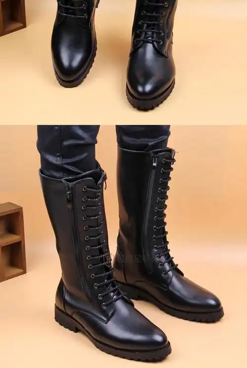 男士马靴长筒靴男士长靴男款皮靴高帮马丁靴男鞋冬季加绒保暖系带高筒