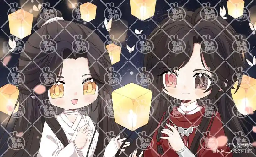 花怜的稿子,可能会做中秋的无料_天官赐福花怜谢怜花城q版绘画作品