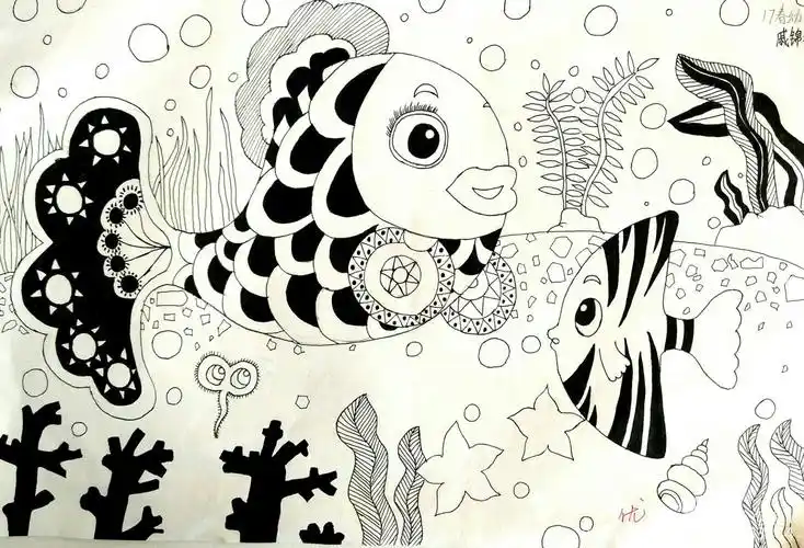 郁南职校2017年春季幼师1丶2班线描画优秀作业展.