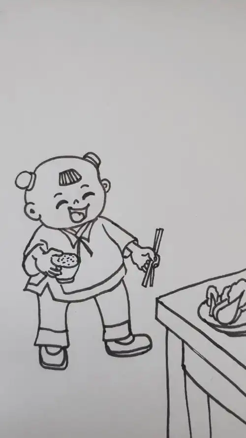 画一画吃饭的小孩