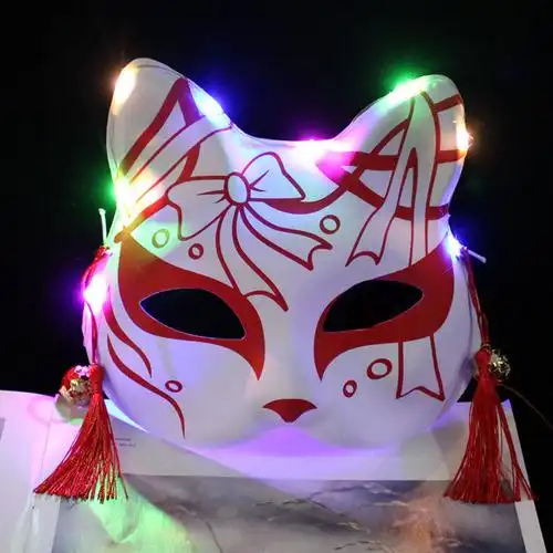 万圣节抖音发光猫脸面具万圣节舞会女成人儿童半脸古风手绘狐狸半脸