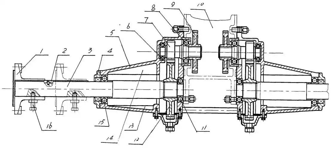 摘要附图摘要一种手扶拖拉机的最终传动箱,其左,右半轴部件结构相同