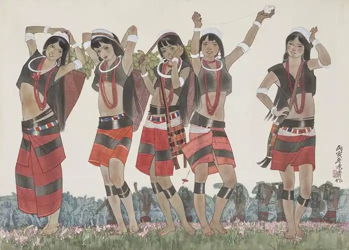 《佤族妇女走路纺线》