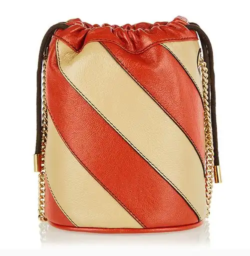 gucci/古驰 zumi系列女士米红拼色皮革双g互扣抽绳开合迷你单肩包水桶