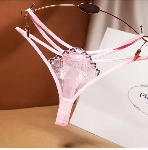 日系丁字裤女刺绣诱惑细绳女生内裤低腰 蓝色 均码【图片 价格 品牌