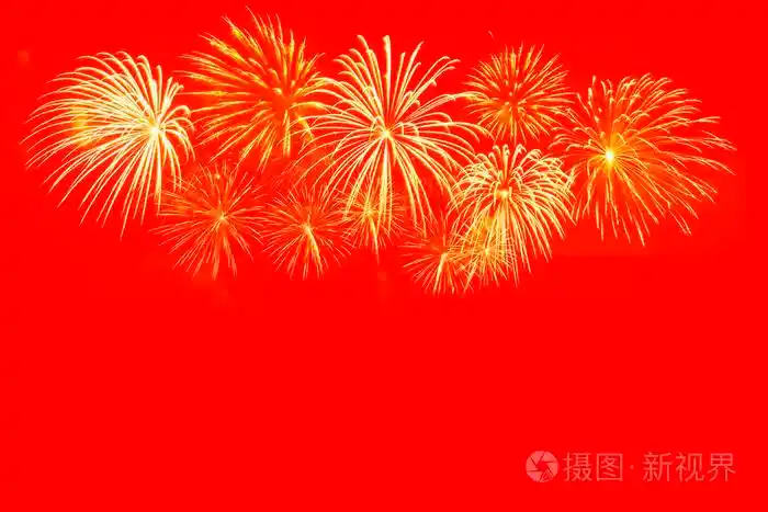 红色背景上的金色烟花庆典