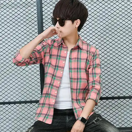 学生衬衫男 初中生_青少年格子衬衫13长袖衬衣14大童男孩15初中学生18