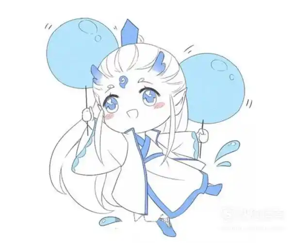 最后为我们可爱的龙太子增加点水珠,衬托一下面, 一幅可爱的q版敖丙就