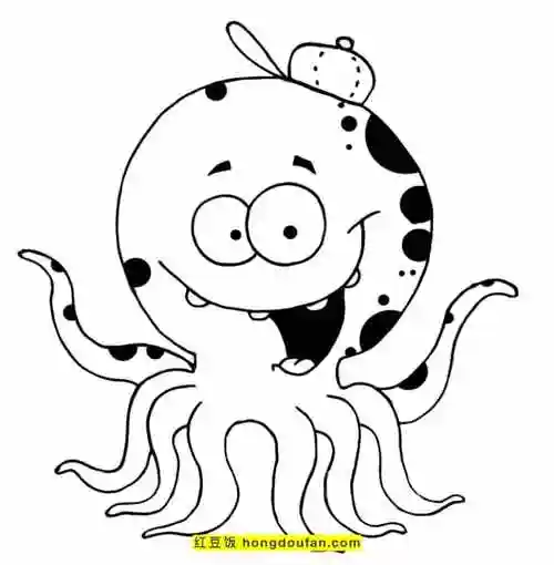 10张最简单的章鱼卡通简笔画卷曲的章鱼涂色图