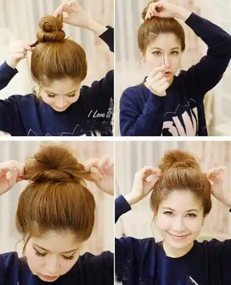 韩式瘦脸丸子头的扎法教程