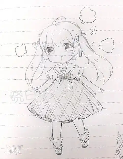 可爱 少女 呆萌 q版 黑白[作者°晓白]