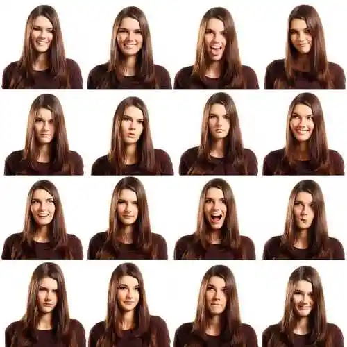 黑衣长发女子的不同面部表情