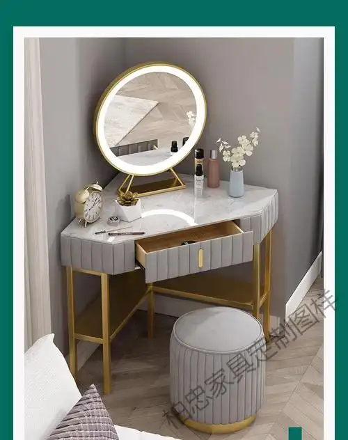 转角梳妆台小型拐角化妆台桌三角卧室墙角落地轻奢小户型70长带灯紫色