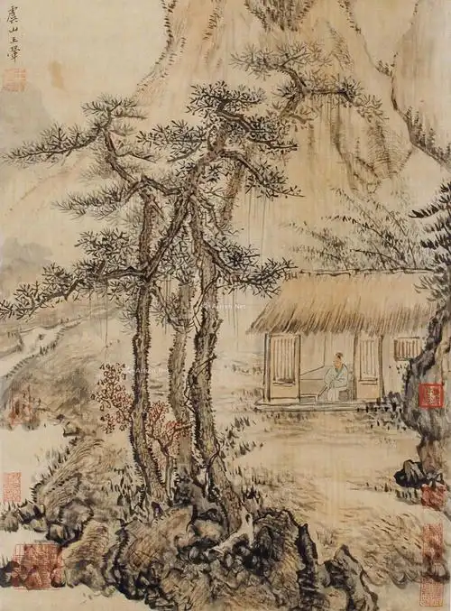 0529茅屋立轴设色绢本