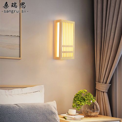 日式壁灯走廊过道楼梯灯led墙壁灯北欧卧室民宿床头原木禅意壁灯