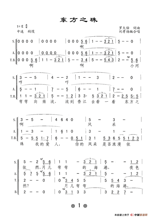 东方之珠(合唱)_简谱