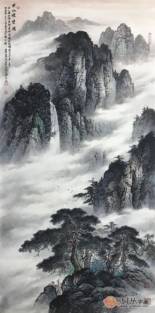 资春成新品四尺竖幅国画山水画黄山烟云图