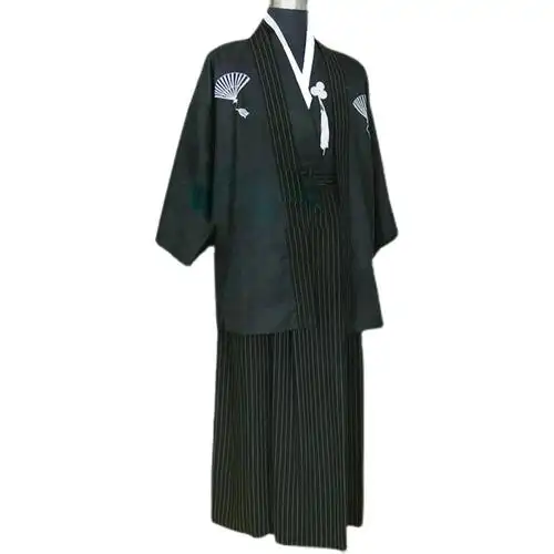 日本和服男正装日式传统服cos服料理店工作服舞台演出服黑色帕孚 米