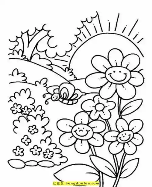 16张为孩子们准备的春季花朵卡通涂色图片-红豆饭小学生简笔画大全