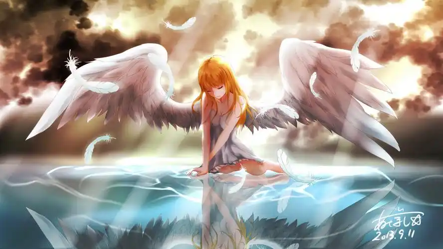 唯美艺术女孩天使翅膀羽毛唯美动漫天使壁纸