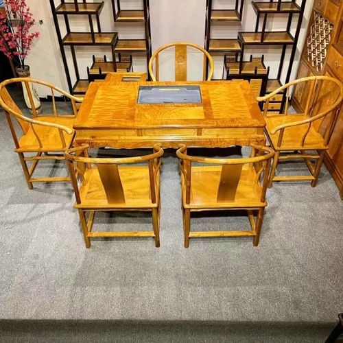 古樽堂金丝楠小叶桢楠满水波纹茶桌款式简洁大方纹理精美漂亮茶台