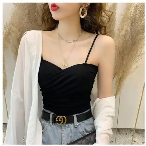 美背吊带网红爆款抖音背心女外穿潮港风短显瘦宽松u型无钢圈薄款