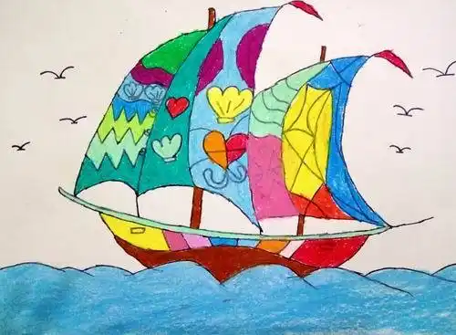 少儿书画作品-七彩帆船/儿童书画作品七彩帆船欣赏_中国少儿美术教育