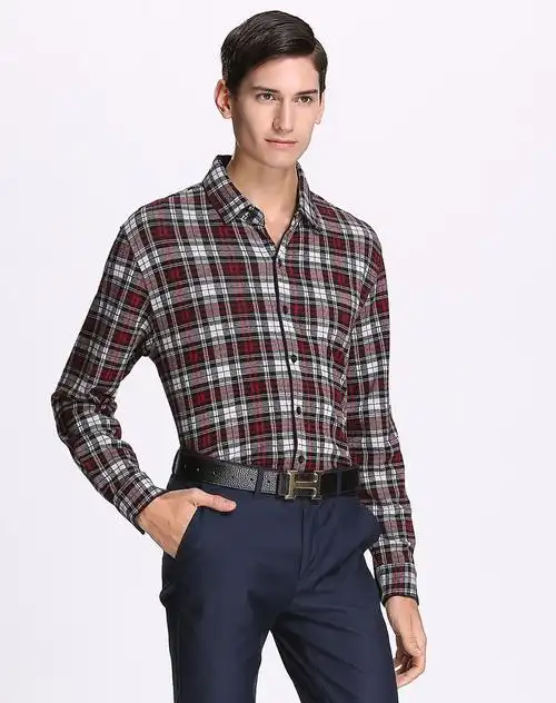 丝质面料经典苏格兰格长袖衬衫