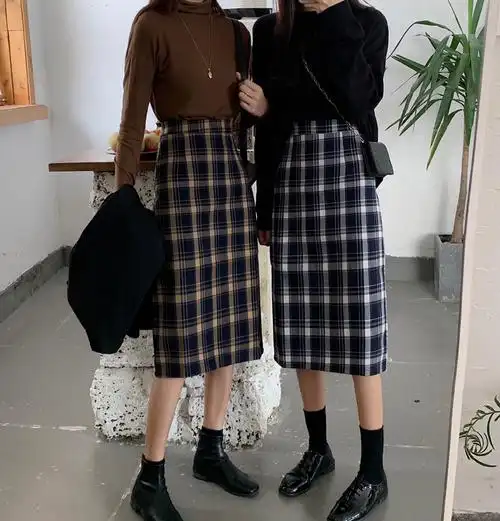 半身xxs字裙毛呢百搭小个子中长格子高腰搭配半身裙