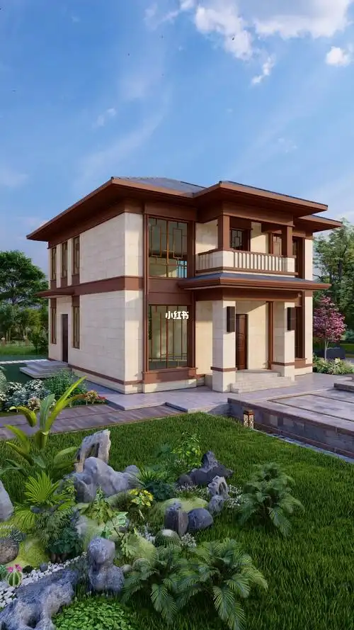 小面积新中式二层别墅外观效果图_别墅_自建房_设计_自建房别墅_家居