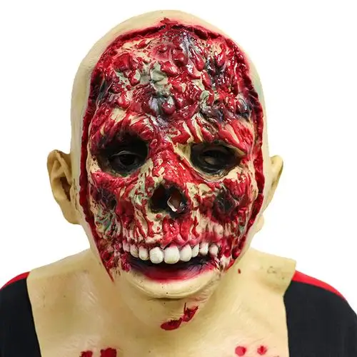 无皮血脸僵尸丧尸面具 吸血流血面具乳胶头套万圣节装饰道具