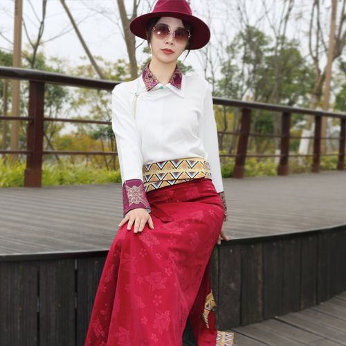 藏式半身裙夏锅金边臧裙西藏服女藏族裹裙不丹民族服装