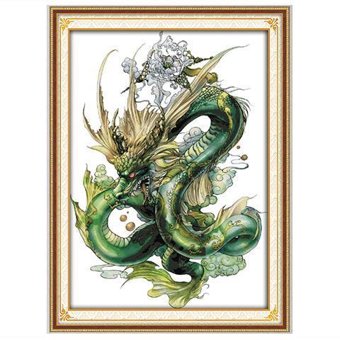 新款清晰印花十字绣动物生肖龙图案青龙竖版四大神兽之一客厅大画【6