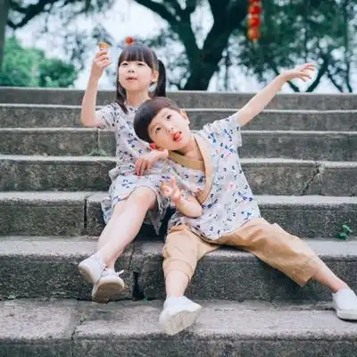 禾陶成衣原创 儿童复古斜襟短袖九分裤套装 青梅竹马两小无猜