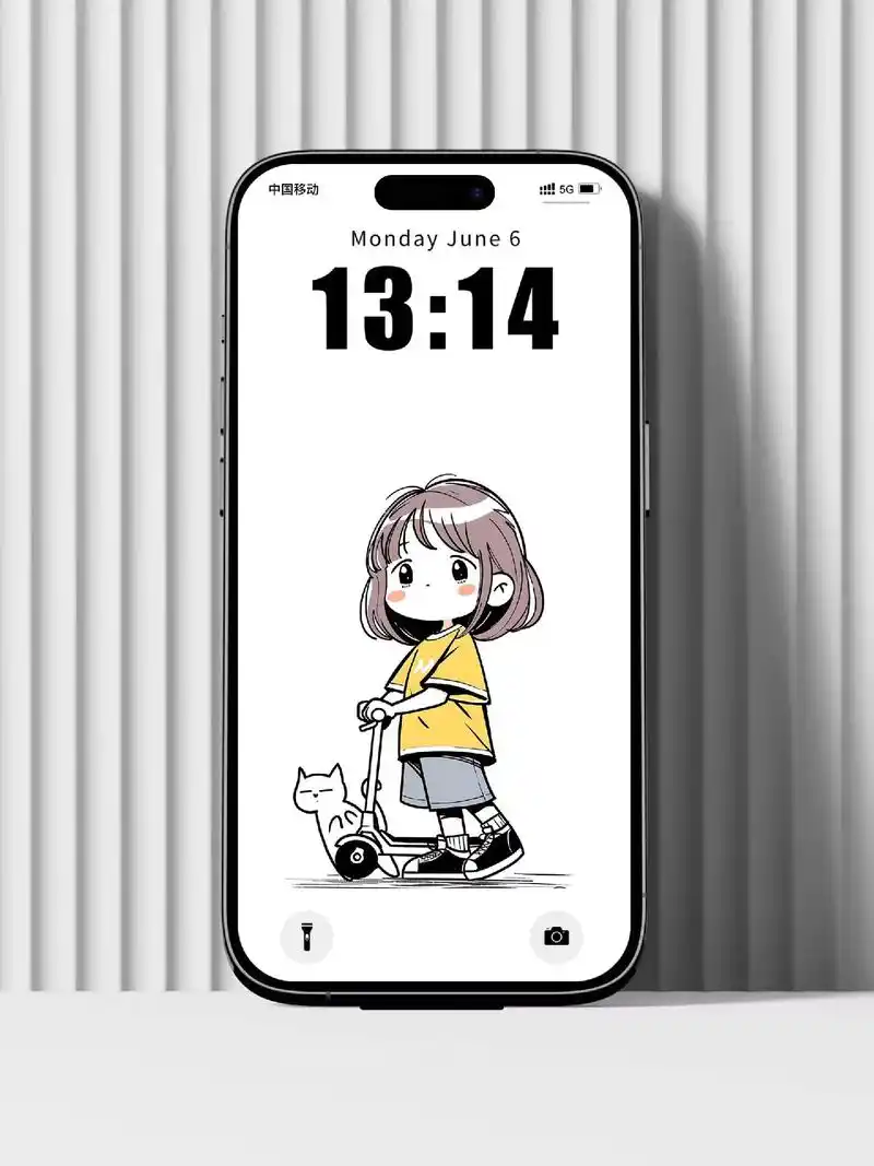 可爱卡通治愈简笔画小女生壁纸锁屏.