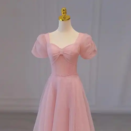 曼茵猴 粉色订婚连衣裙生日晚礼服裙女小众轻奢高端敬酒伴娘服大码感