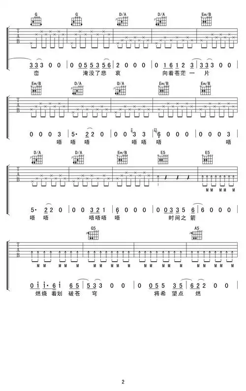 归来吉他谱g调六线谱高清版满江