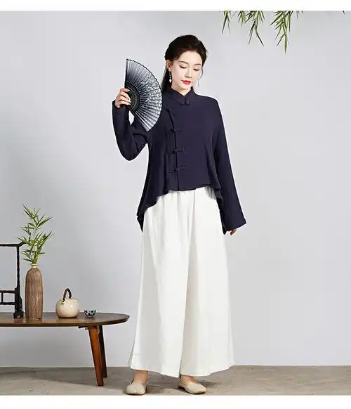 春款国风禅服茶服佛系居士服棉麻唐装套装中国风女装禅意中式上