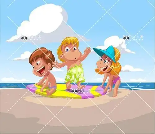 儿童沙滩戏水简笔画