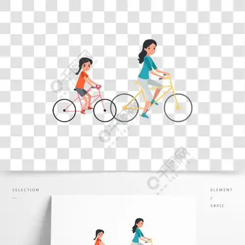 可爱的母子亲子骑车人物素材