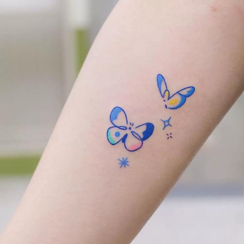 喜纹乐见:卡通抽象彩色蝴蝶可爱图案女生ins风防水花臂纹身贴
