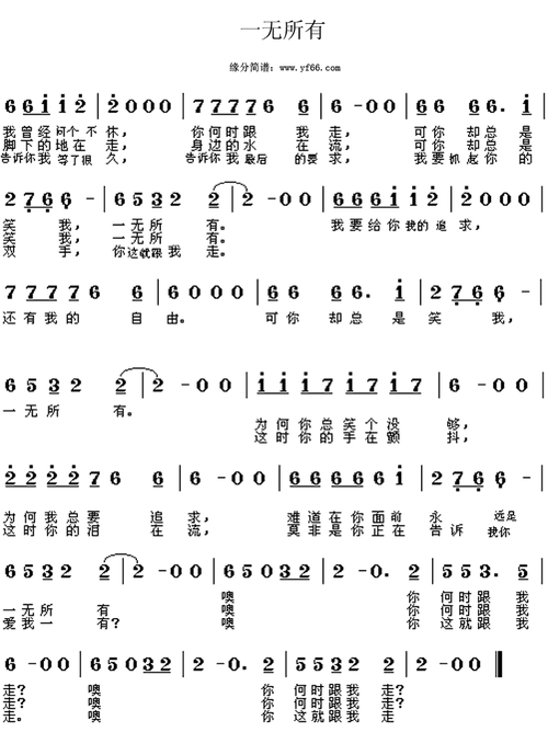 一无所有简谱歌谱下载