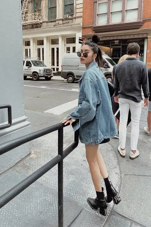 aiyaliuoversize牛仔外套女宽松bf风复古港味百搭上衣初秋新款