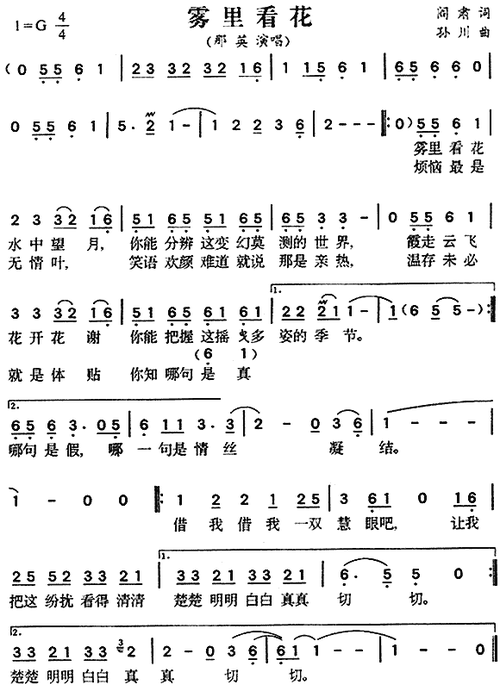 雾里看花_那英(简谱)