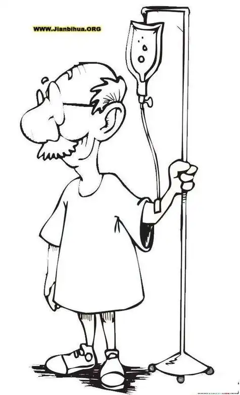 生病打吊针输液简笔画